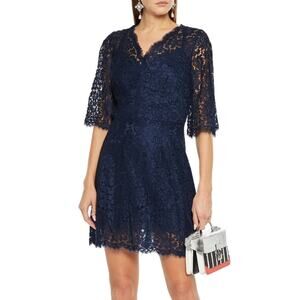 NWT Dolce & Gabbana Navy Corded Lace Short Sleeve Mini Dress 46 XL
